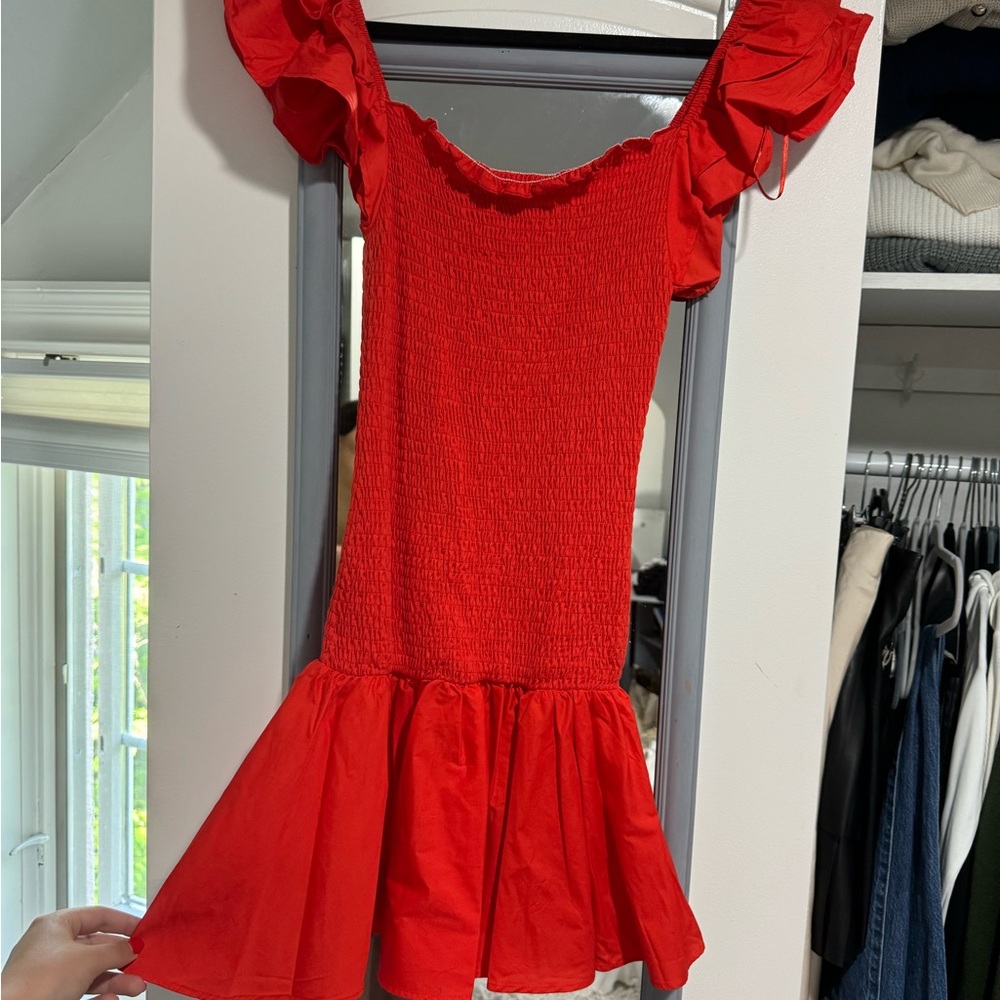Zara Red Ruffled Off-Shoulder Dress
